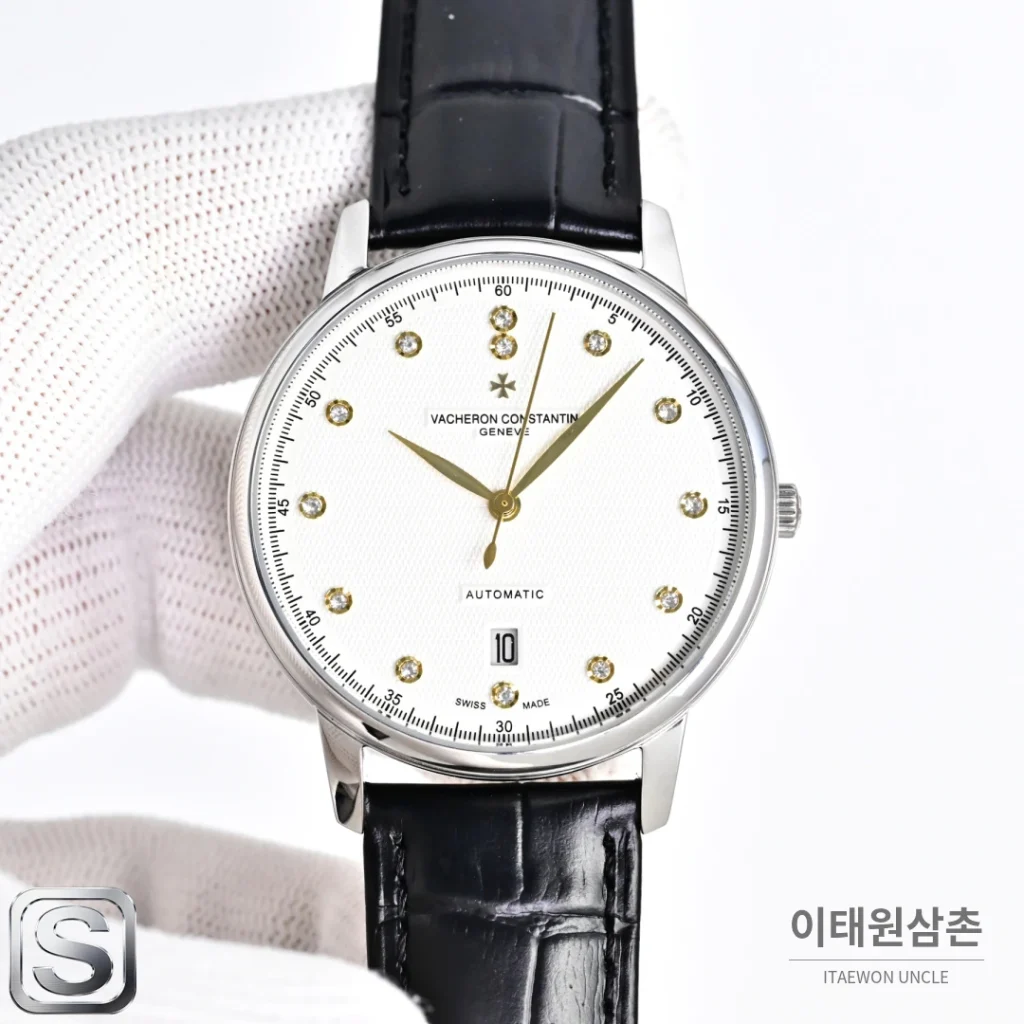 바쉐론콘스탄틴 패트리모니 오토매틱 40mm 화이트 다이얼 블랙 가죽 스트랩 (2)