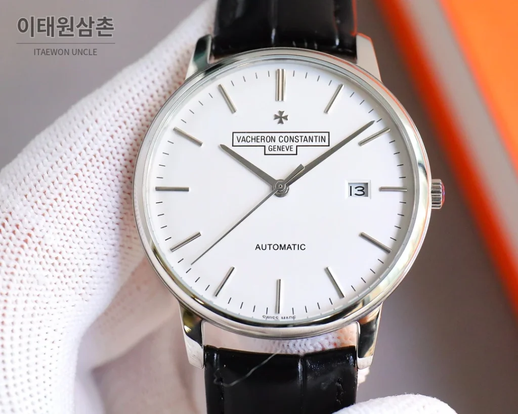 바쉐론콘스탄틴 패트리모니 오토매틱 40mm 화이트 다이얼 블랙 가죽 스트랩 (3)