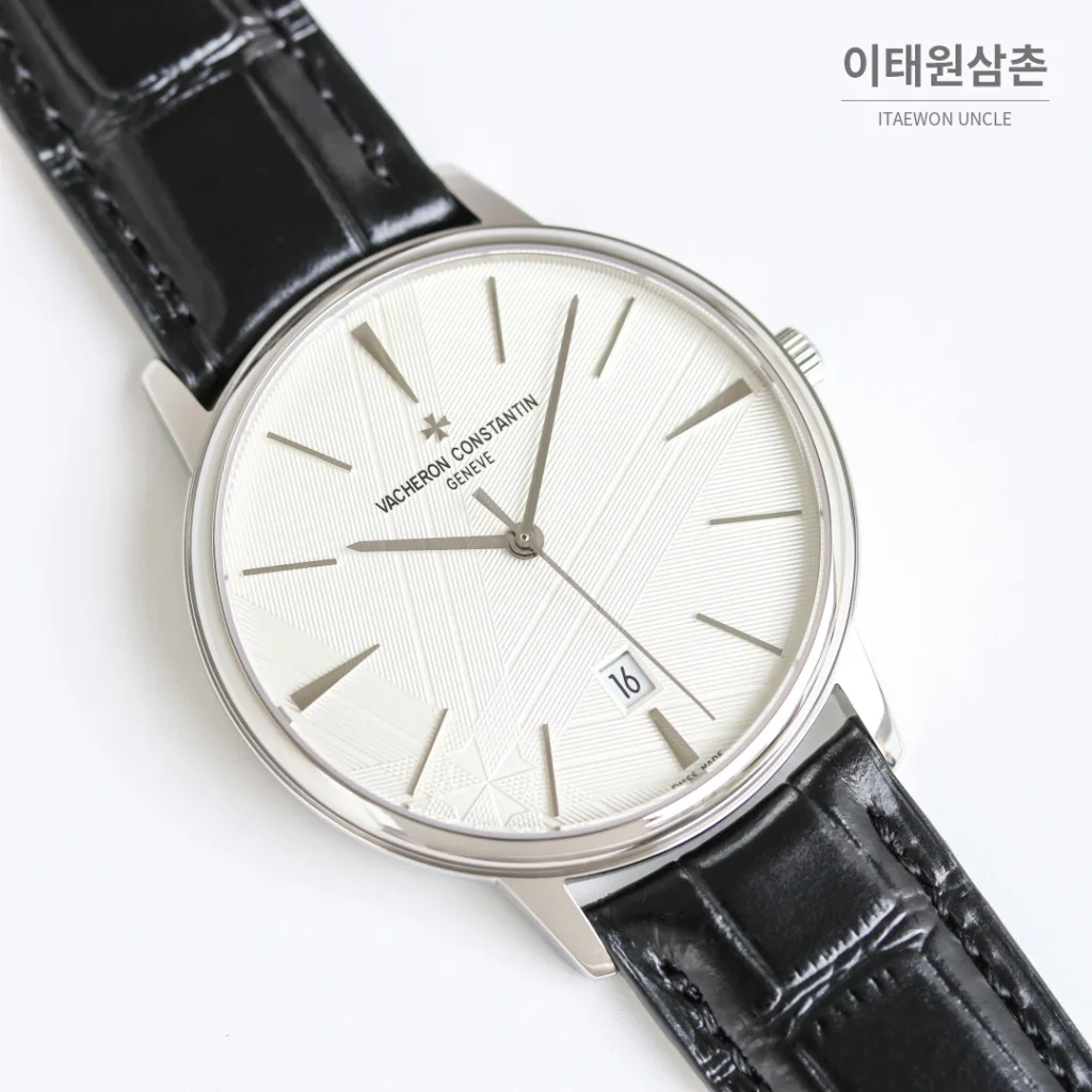 바쉐론콘스탄틴 패트리모니 오토매틱 40mm 화이트 다이얼 블랙 가죽 스트랩 (4)