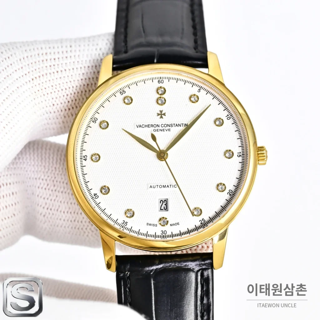 바쉐론콘스탄틴 패트리모니 오토매틱 40mm 화이트 다이얼 브라운 가죽 스트랩 로즈골드 베젤