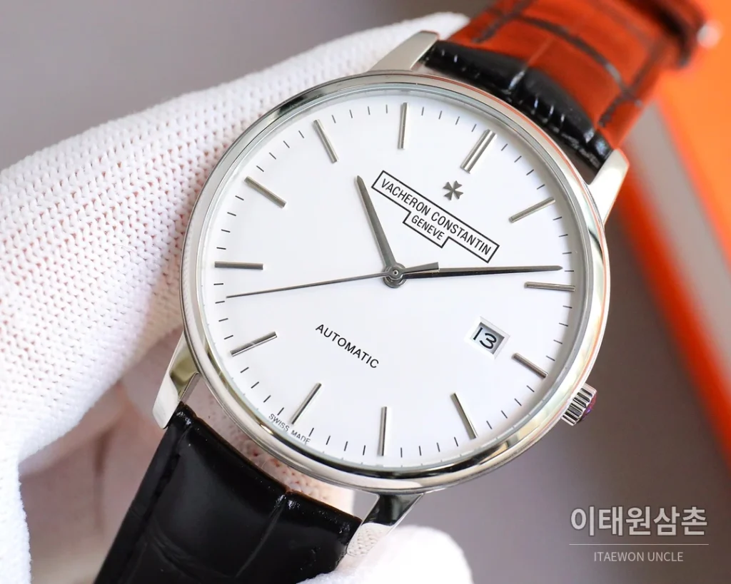 바쉐론콘스탄틴 패트리모니 오토매틱 40mm 화이트 다이얼 블랙 가죽 스트랩 (3)