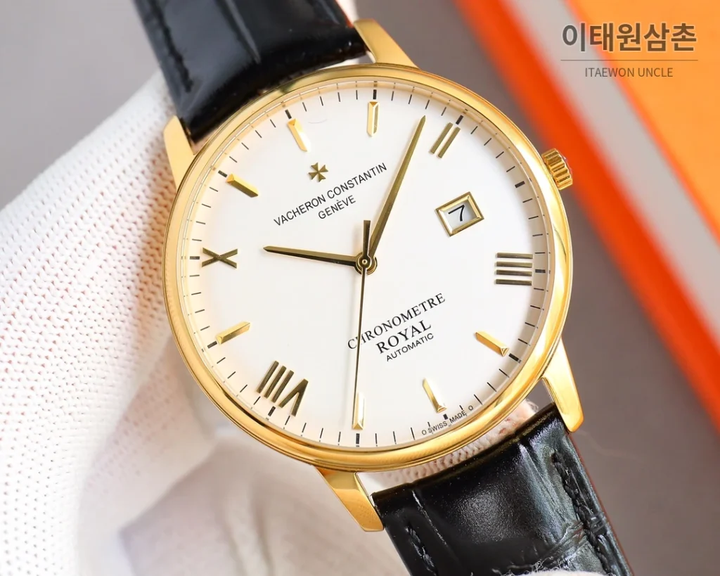 바쉐론콘스탄틴 패트리모니 오토매틱 40mm 옐로우 다이얼 블랙 가죽 스트랩 골드 베젤