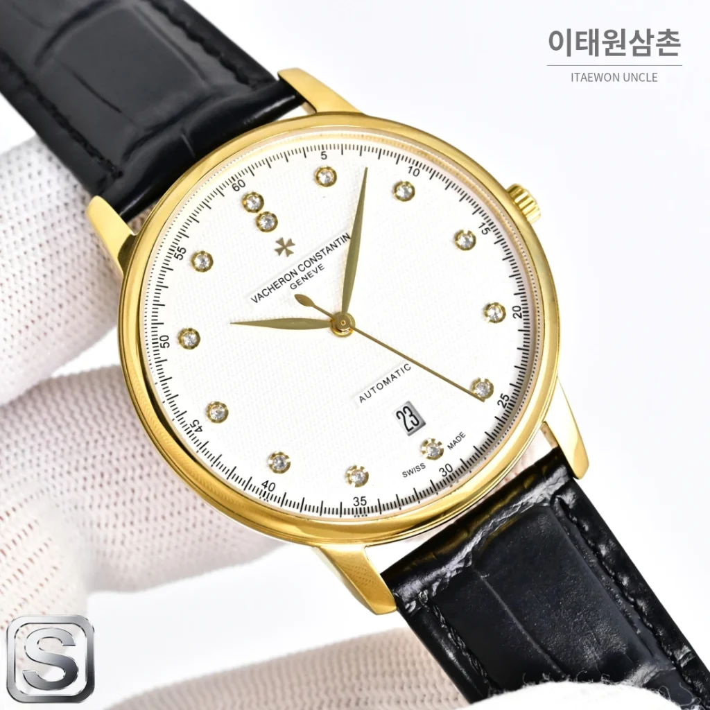 바쉐론콘스탄틴 패트리모니 오토매틱 40mm 화이트 다이얼 브라운 가죽 스트랩 로즈골드 베젤