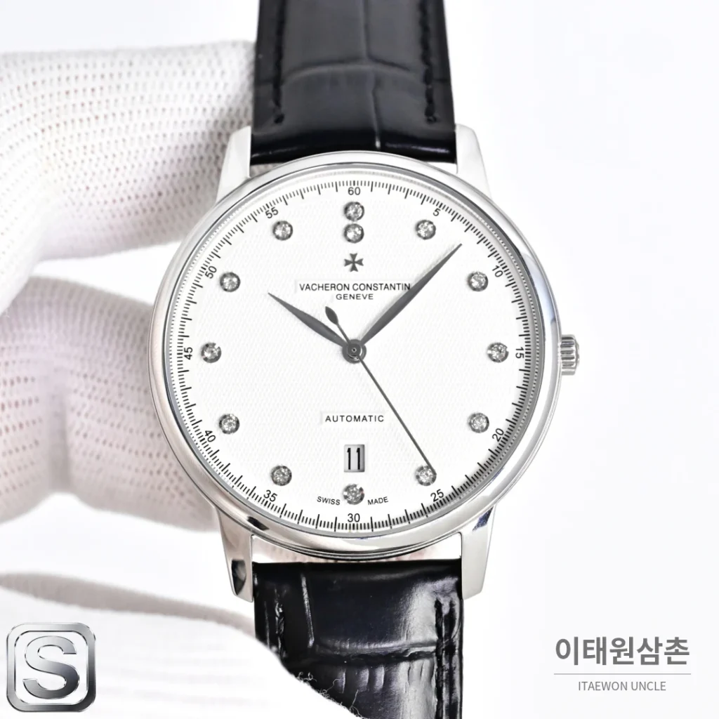 바쉐론콘스탄틴 패트리모니 오토매틱 40mm 화이트 다이얼 블랙 가죽 스트랩 (2)