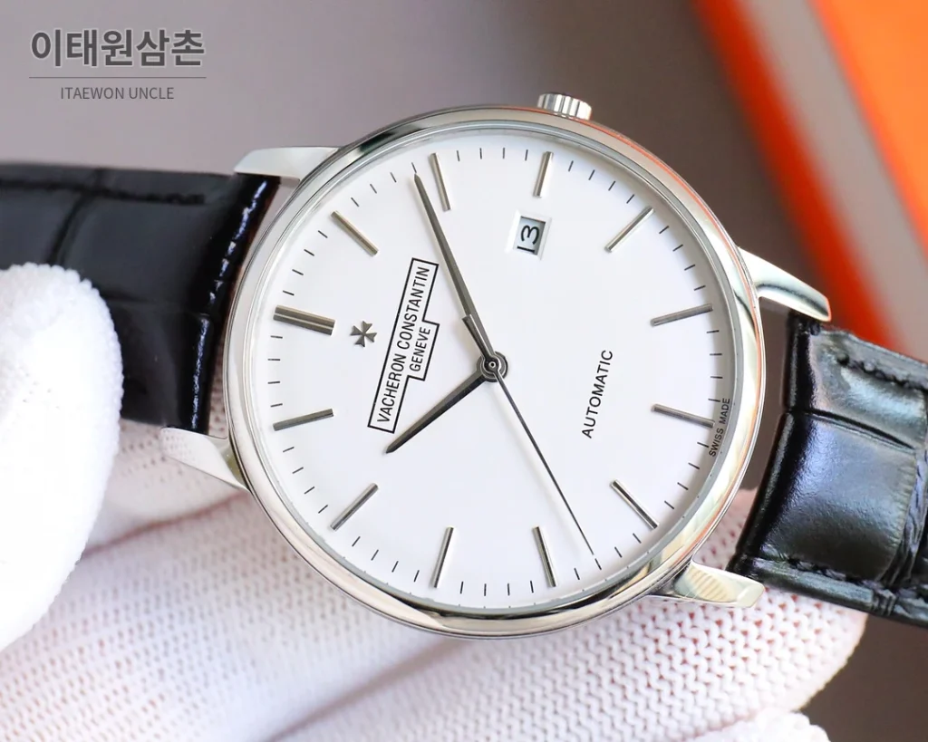 바쉐론콘스탄틴 패트리모니 오토매틱 40mm 화이트 다이얼 블랙 가죽 스트랩 (3)