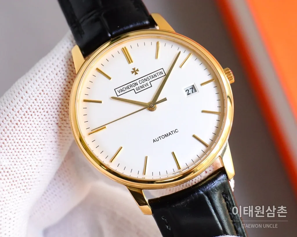 바쉐론콘스탄틴 패트리모니 오토매틱 40mm 화이트 다이얼 브라운 가죽 스트랩 로즈골드 베젤 (2)