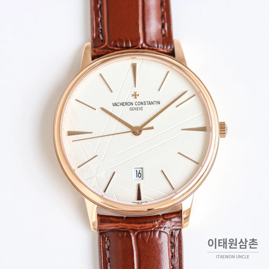 바쉐론콘스탄틴 패트리모니 오토매틱 40mm 화이트 다이얼 블랙 가죽 스트랩 (4)