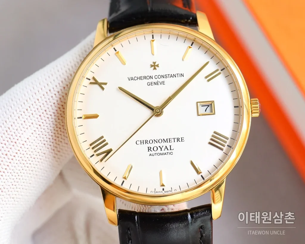 바쉐론콘스탄틴 패트리모니 오토매틱 40mm 옐로우 다이얼 블랙 가죽 스트랩 골드 베젤