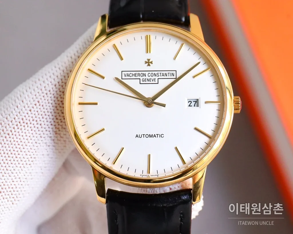 바쉐론콘스탄틴 패트리모니 오토매틱 40mm 화이트 다이얼 브라운 가죽 스트랩 로즈골드 베젤 (2)