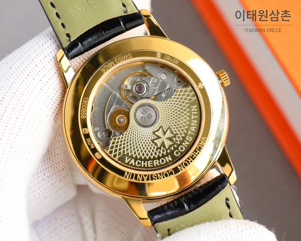 바쉐론콘스탄틴 패트리모니 오토매틱 40mm 옐로우 다이얼 블랙 가죽 스트랩 골드 베젤