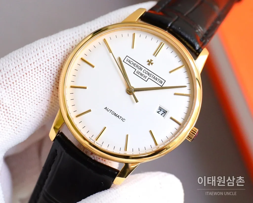 바쉐론콘스탄틴 패트리모니 오토매틱 40mm 화이트 다이얼 브라운 가죽 스트랩 로즈골드 베젤 (2)