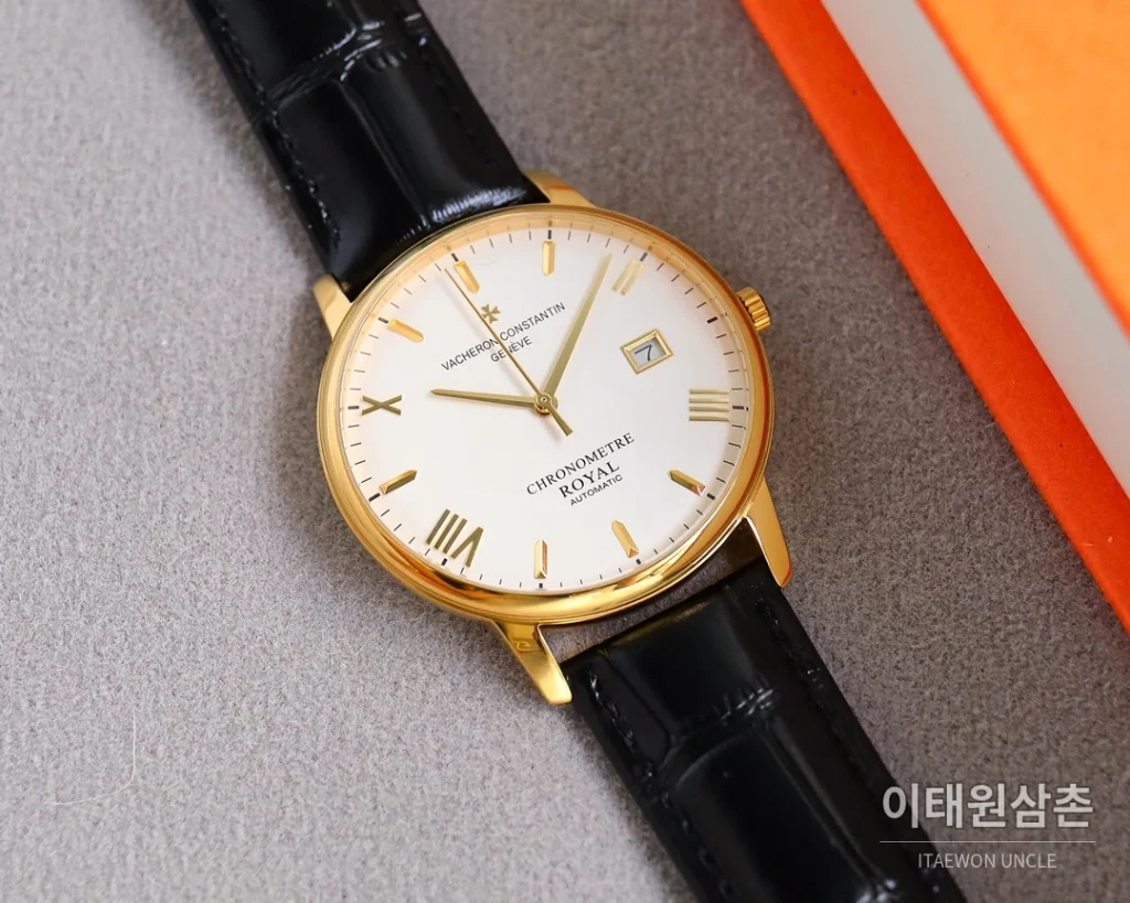 바쉐론콘스탄틴 패트리모니 오토매틱 40mm 옐로우 다이얼 블랙 가죽 스트랩 골드 베젤