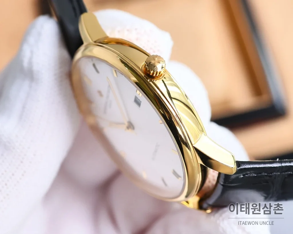 바쉐론콘스탄틴 패트리모니 오토매틱 40mm 화이트 다이얼 블랙 가죽 스트랩 골드 베젤 (2)