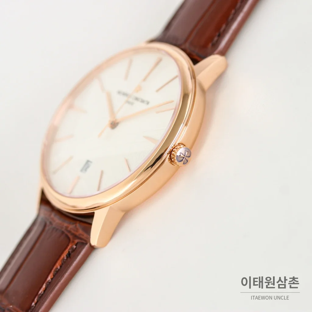 바쉐론콘스탄틴 패트리모니 오토매틱 40mm 화이트 다이얼 블랙 가죽 스트랩 (4)