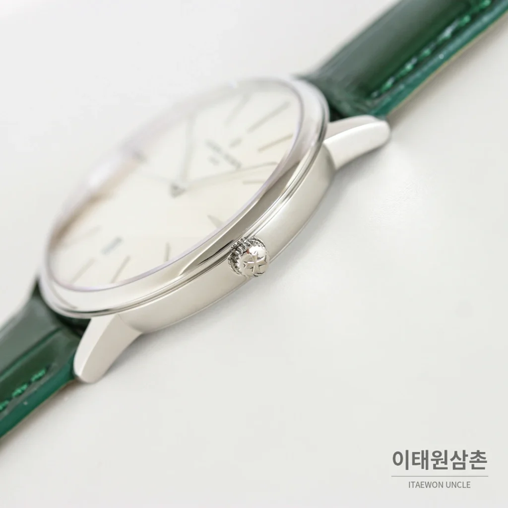 바쉐론콘스탄틴 패트리모니 오토매틱 40mm 화이트 다이얼 그린 가죽 스트랩 로즈골드 베젤