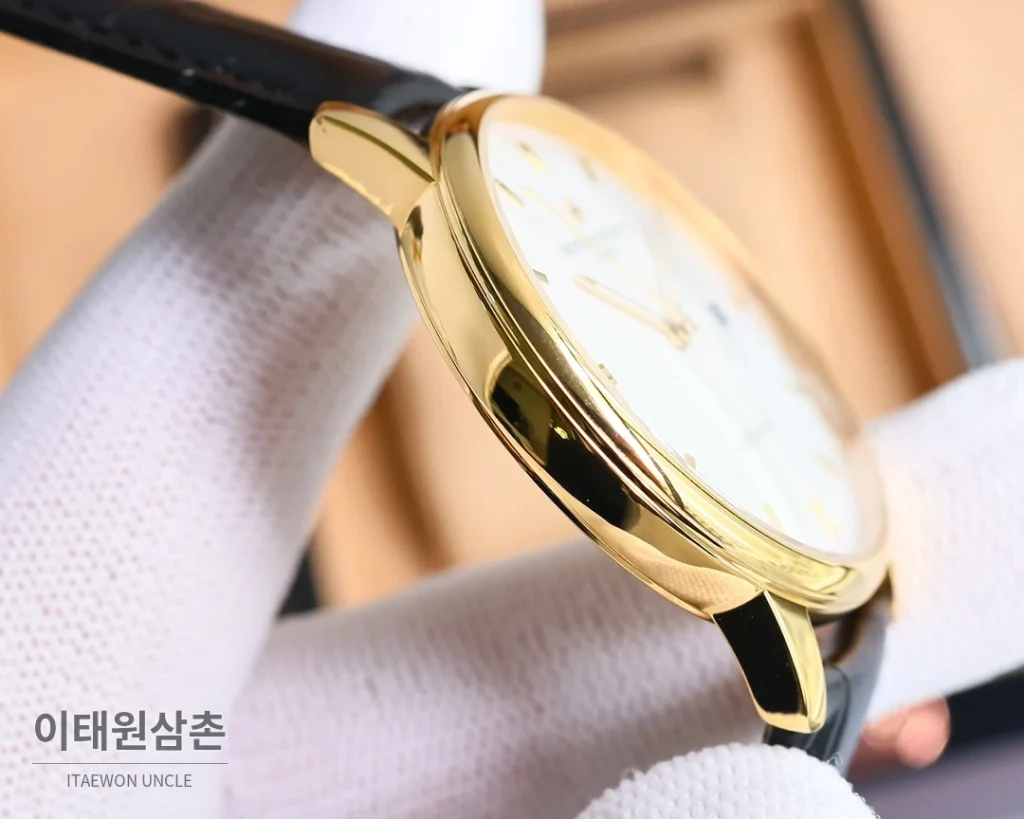 바쉐론콘스탄틴 패트리모니 오토매틱 40mm 화이트 다이얼 블랙 가죽 스트랩 골드 베젤 (2)
