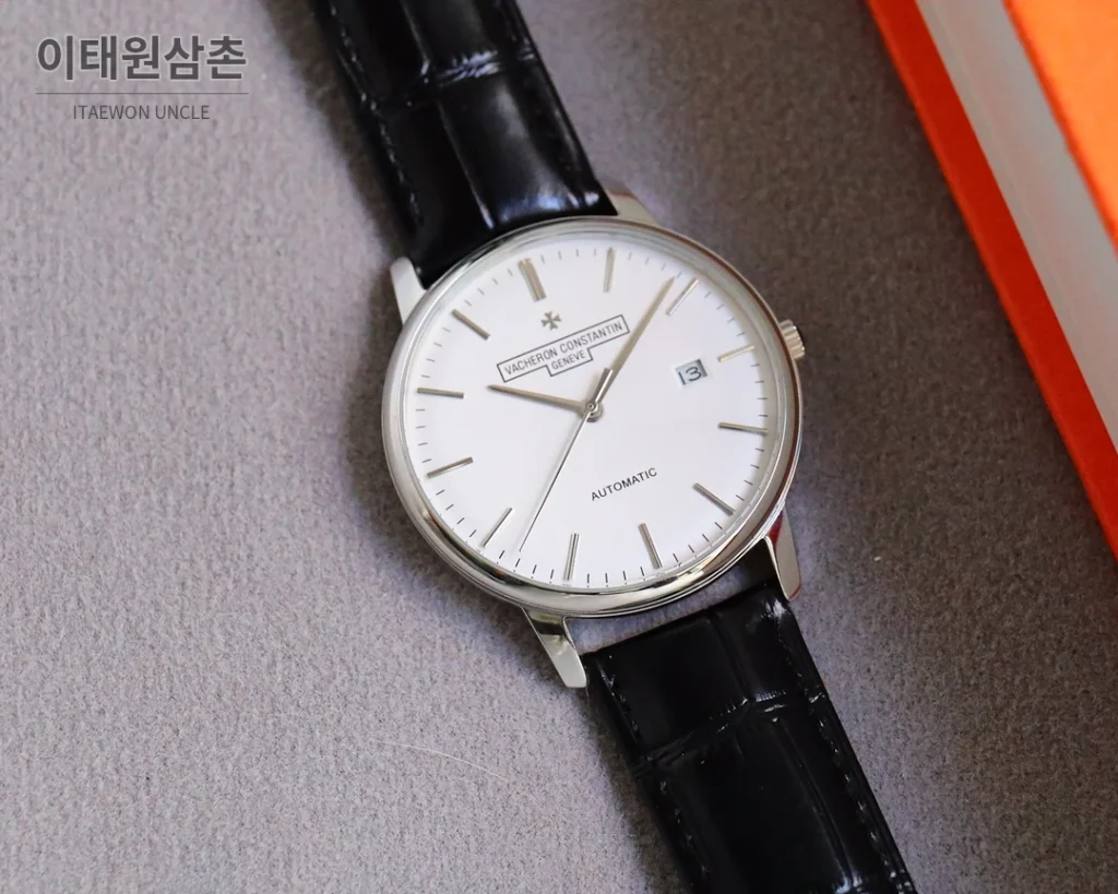 바쉐론콘스탄틴 패트리모니 오토매틱 40mm 화이트 다이얼 블랙 가죽 스트랩 (3)