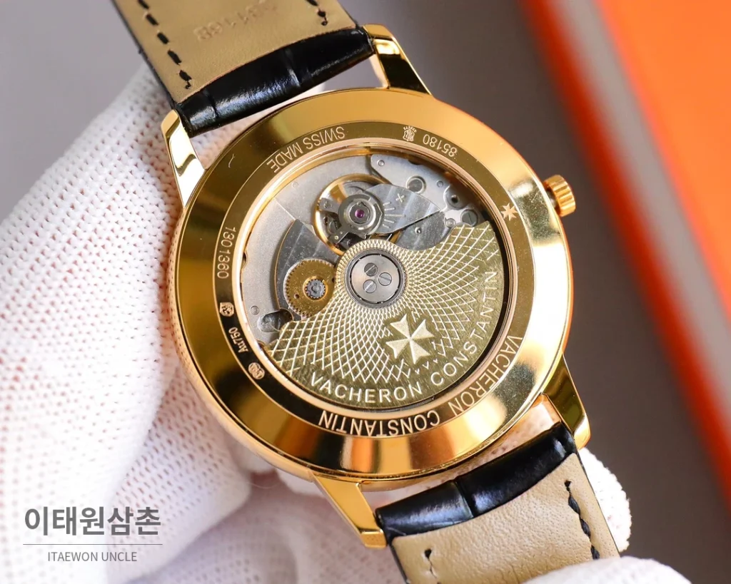 바쉐론콘스탄틴 패트리모니 오토매틱 40mm 화이트 다이얼 브라운 가죽 스트랩 로즈골드 베젤 (2)