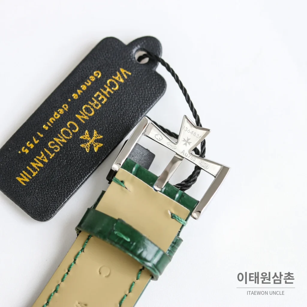 바쉐론콘스탄틴 패트리모니 오토매틱 40mm 화이트 다이얼 그린 가죽 스트랩 로즈골드 베젤