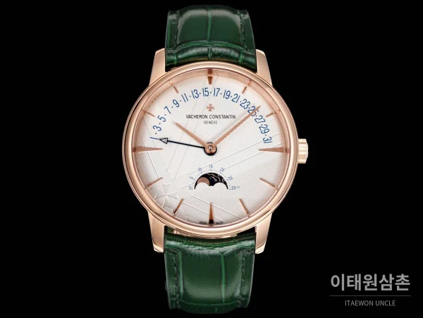 바쉐론콘스탄틴 패트리모니 문페이즈 레트로그레이드 데이트 오토매틱 42.5mm 실버 그린 가죽 스트랩 로즈골드 베젤 바쉐론콘스탄틴 패트리모니 문페이즈 레트로그레이드 데이트 오토매틱 42.5mm 실버 그린 가죽 스트랩 로즈골드 베젤