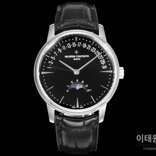 바쉐론콘스탄틴 패트리모니 문페이즈 레트로그레이드 데이트 오토매틱 42.5mm 실버 블랙 가죽 스트랩