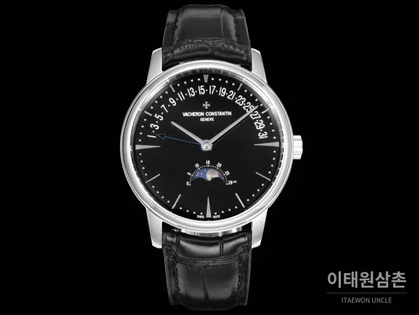 바쉐론콘스탄틴 패트리모니 문페이즈 레트로그레이드 데이트 오토매틱 42.5mm 실버 블랙 가죽 스트랩