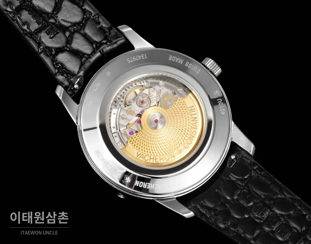 바쉐론콘스탄틴 패트리모니 문페이즈 레트로그레이드 데이트 오토매틱 42.5mm 실버 블랙 가죽 스트랩