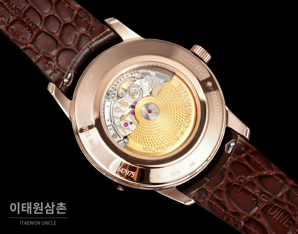 바쉐론콘스탄틴 패트리모니 문페이즈 레트로그레이드 데이트 오토매틱 42.5mm 실버 브라운 가죽 스트랩 로즈골드 베젤