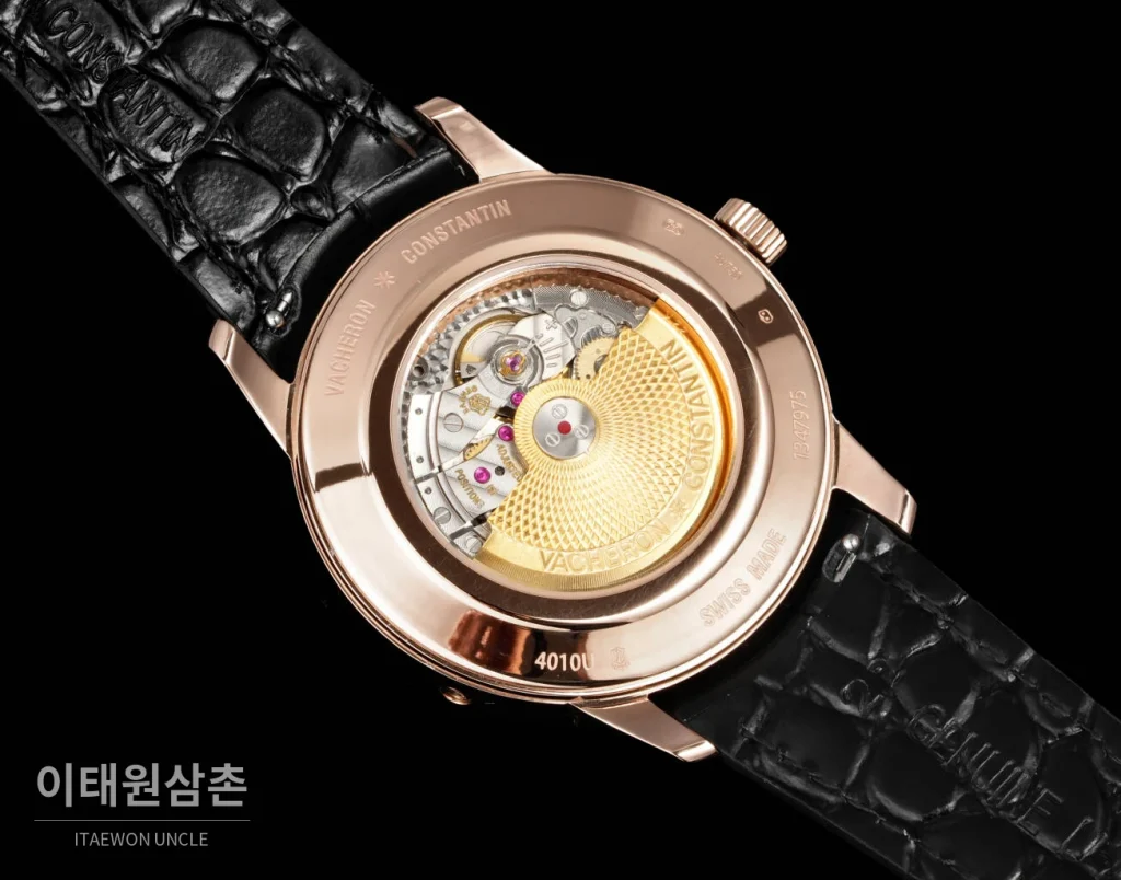 바쉐론콘스탄틴 패트리모니 문페이즈 레트로그레이드 데이트 오토매틱 42.5mm 실버 블랙 가죽 스트랩 로즈골드 베젤