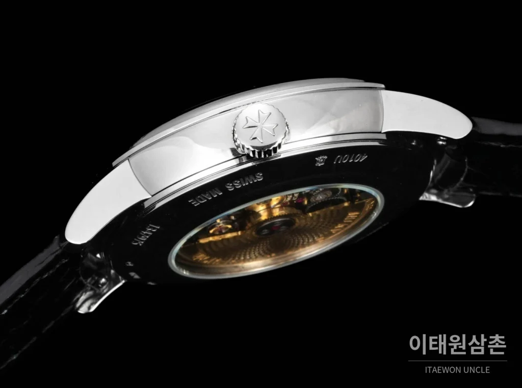 바쉐론콘스탄틴 패트리모니 문페이즈 레트로그레이드 데이트 오토매틱 42.5mm 실버 블랙 가죽 스트랩