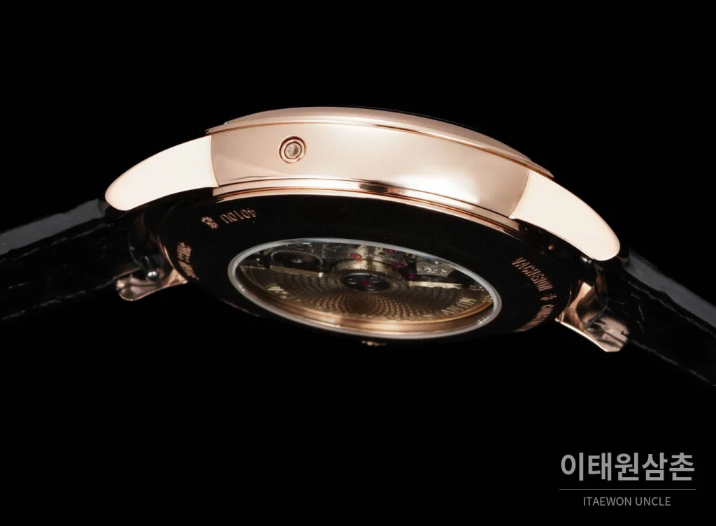 바쉐론콘스탄틴 패트리모니 문페이즈 레트로그레이드 데이트 오토매틱 42.5mm 실버 블랙 가죽 스트랩 로즈골드 베젤