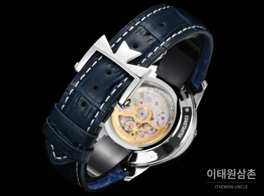 바쉐론콘스탄틴 패트리모니 문페이즈 레트로그레이드 데이트 오토매틱 42.5mm 실버 네이비 가죽 스트랩 (2)