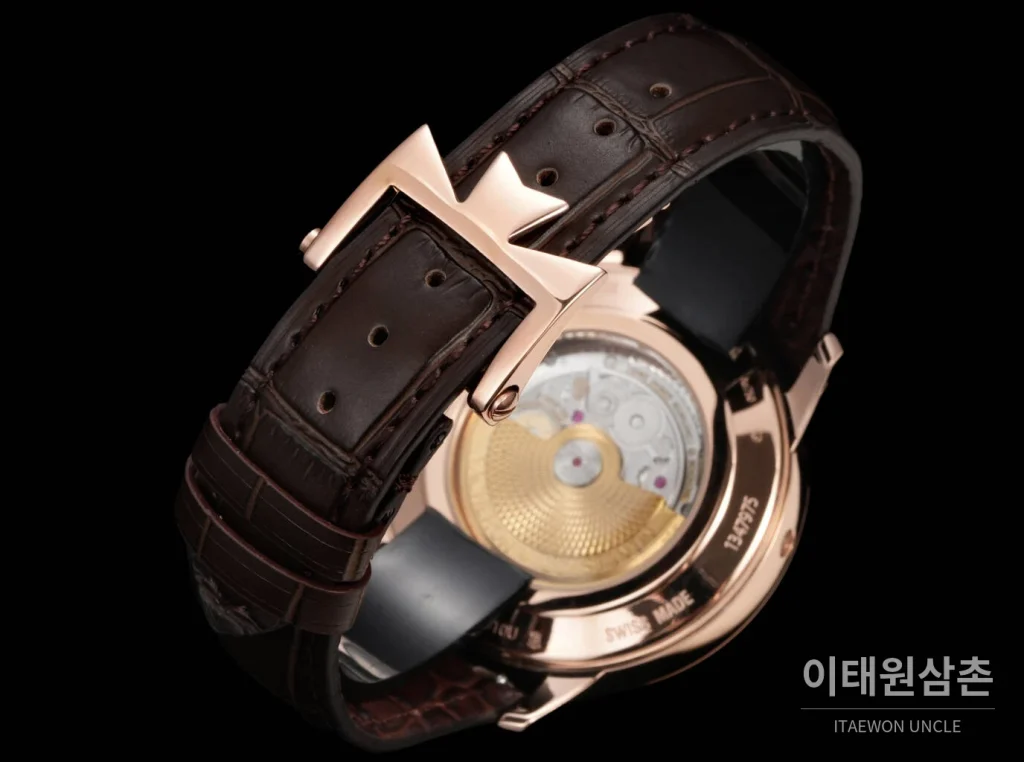 바쉐론콘스탄틴 패트리모니 문페이즈 레트로그레이드 데이트 오토매틱 42.5mm 실버 브라운 가죽 스트랩 로즈골드 베젤