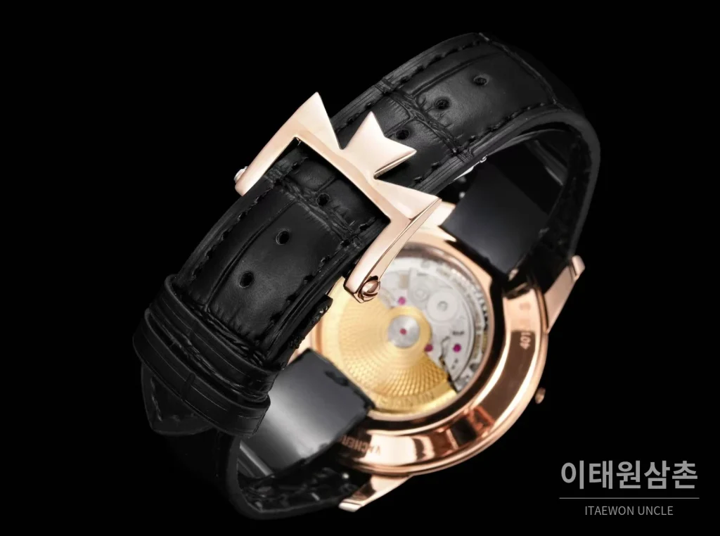 바쉐론콘스탄틴 패트리모니 문페이즈 레트로그레이드 데이트 오토매틱 42.5mm 실버 블랙 가죽 스트랩 로즈골드 베젤