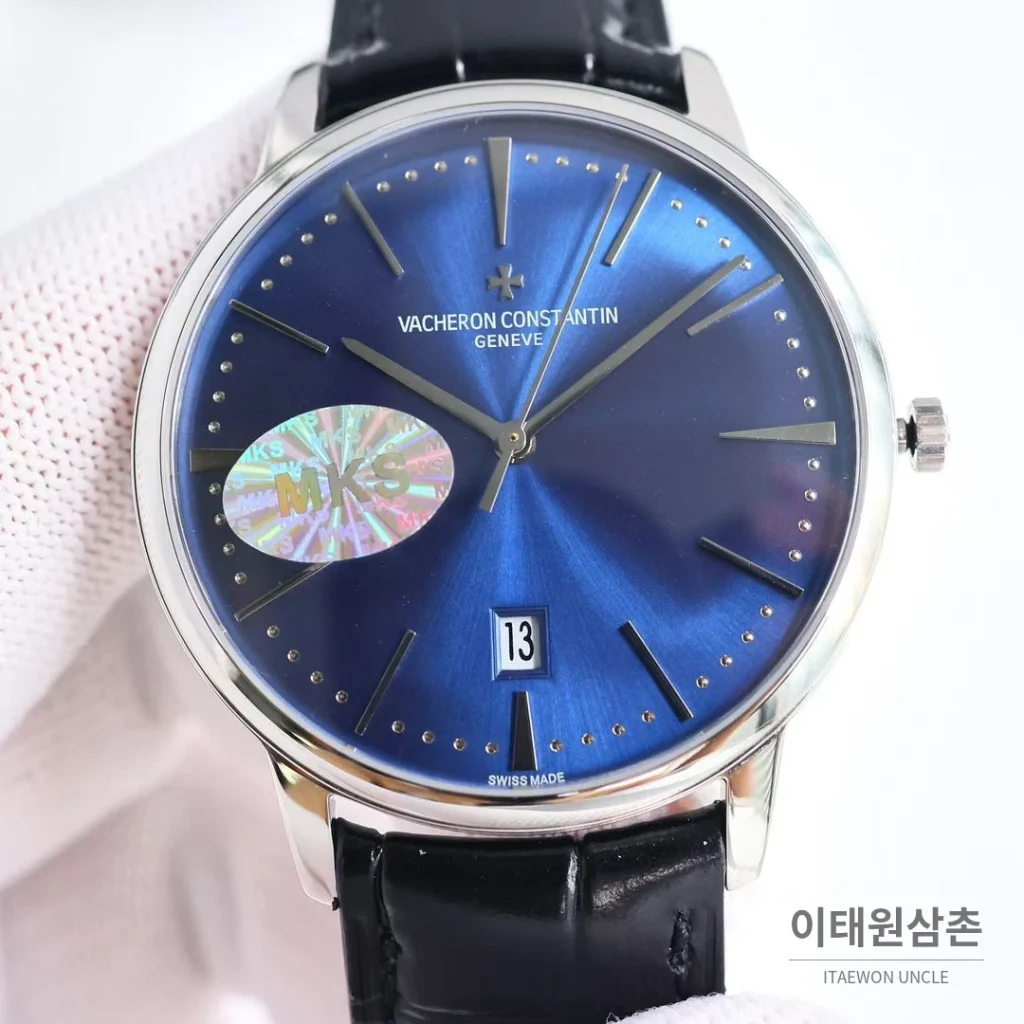 바쉐론콘스탄틴 패트리모니 셀프와인딩 데이트 오토매틱 40mm 85180 블루 다이얼 블랙 가죽 스트랩