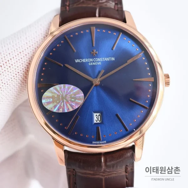 바쉐론콘스탄틴 패트리모니 셀프와인딩 데이트 오토매틱 40mm 85180 블루 다이얼 브라운 가죽 스트랩 로즈골드 베젤 바쉐론콘스탄틴 패트리모니 셀프와인딩 데이트 오토매틱 40mm 85180 블루 다이얼 브라운 가죽 스트랩 로즈골드 베젤