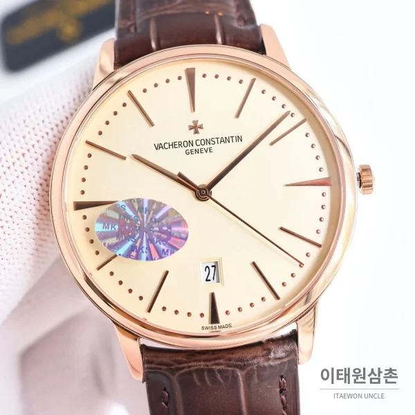 바쉐론콘스탄틴 패트리모니 셀프와인딩 데이트 오토매틱 40mm 85180 샴페인 다이얼 브라운 가죽 스트랩 로즈골드 베젤