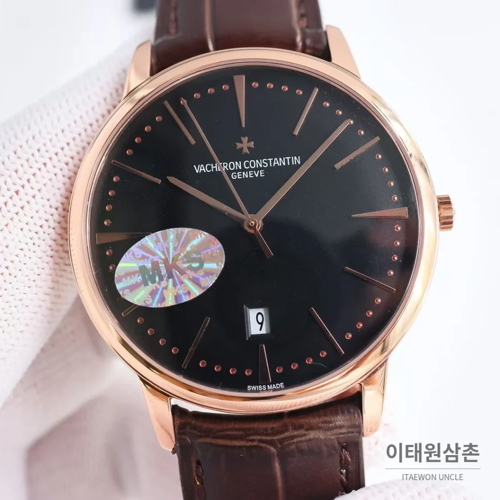 바쉐론콘스탄틴 패트리모니 셀프와인딩 데이트 오토매틱 40mm 85180 블랙 다이얼 브라운 가죽 스트랩 로즈골드 베젤