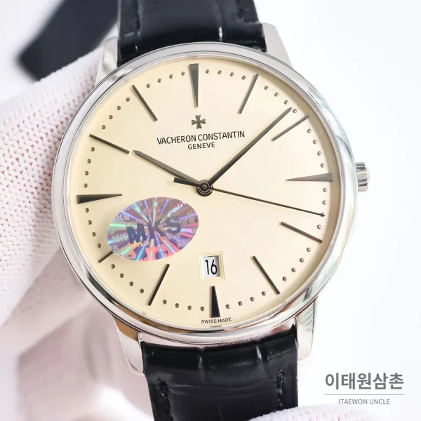 바쉐론콘스탄틴 패트리모니 셀프와인딩 데이트 오토매틱 40mm 85180 샴페인 다이얼 블랙 가죽 스트랩