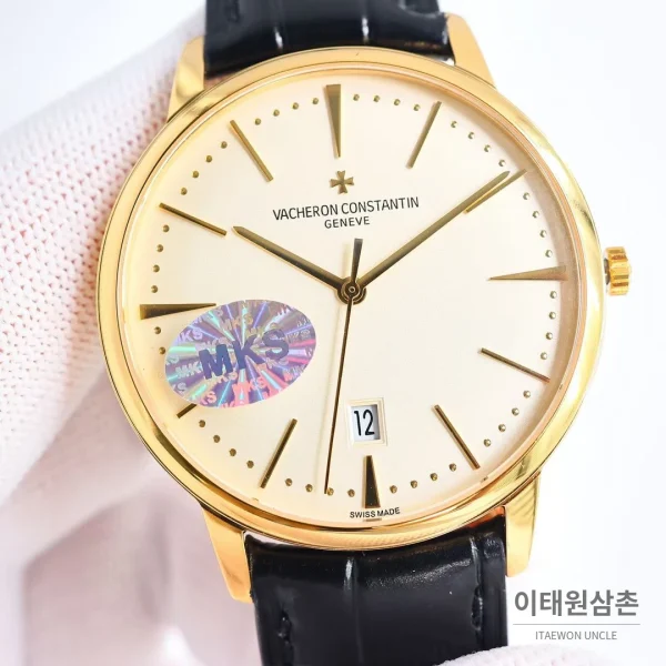 바쉐론콘스탄틴 패트리모니 셀프와인딩 데이트 오토매틱 40mm 85180 샴페인 다이얼 블랙 가죽 스트랩 골드 케이스 바쉐론콘스탄틴 패트리모니 셀프와인딩 데이트 오토매틱 40mm 85180 샴페인 다이얼 블랙 가죽 스트랩 골드 케이스