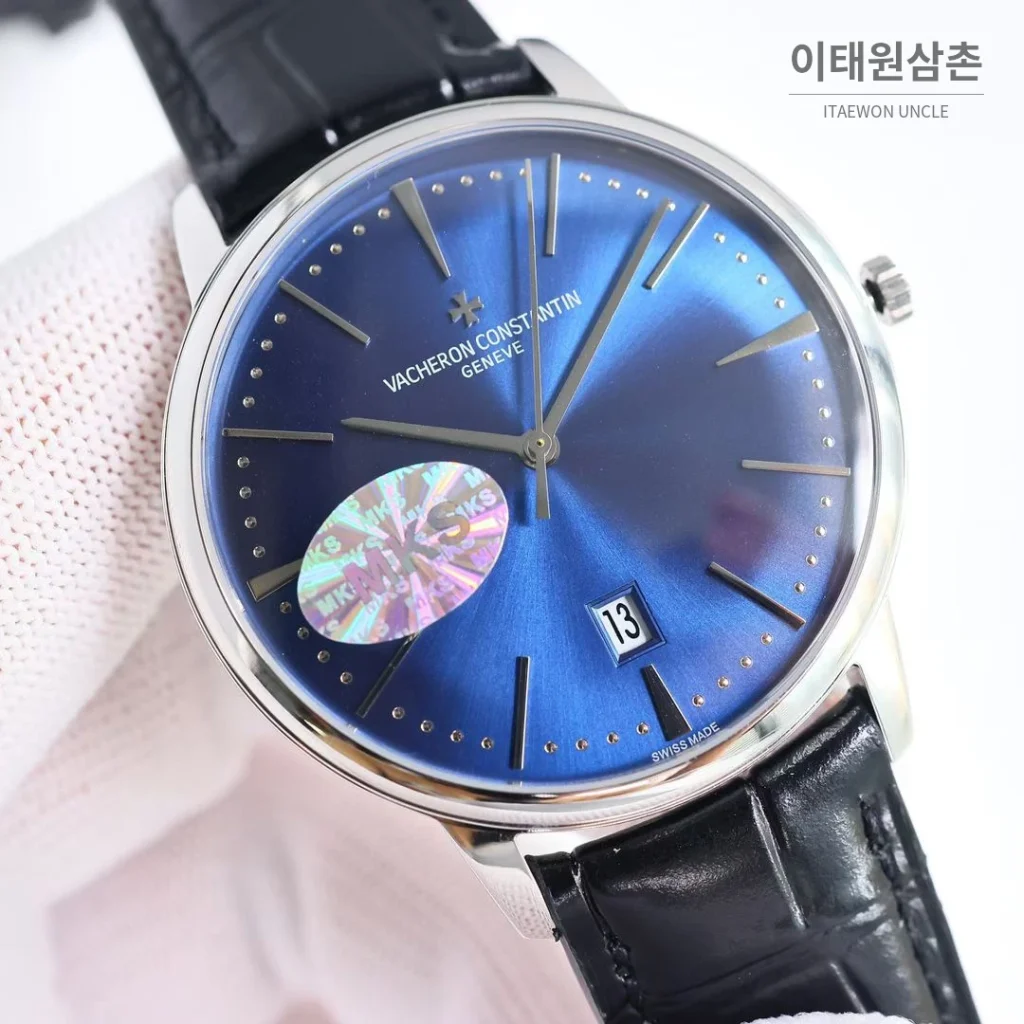 바쉐론콘스탄틴 패트리모니 셀프와인딩 데이트 오토매틱 40mm 85180 블루 다이얼 블랙 가죽 스트랩