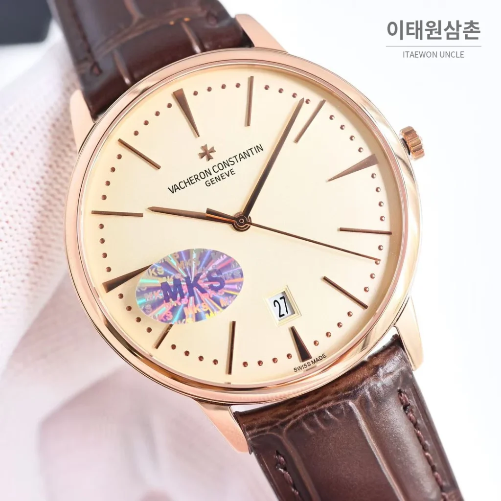 바쉐론콘스탄틴 패트리모니 셀프와인딩 데이트 오토매틱 40mm 85180 샴페인 다이얼 브라운 가죽 스트랩 로즈골드 베젤