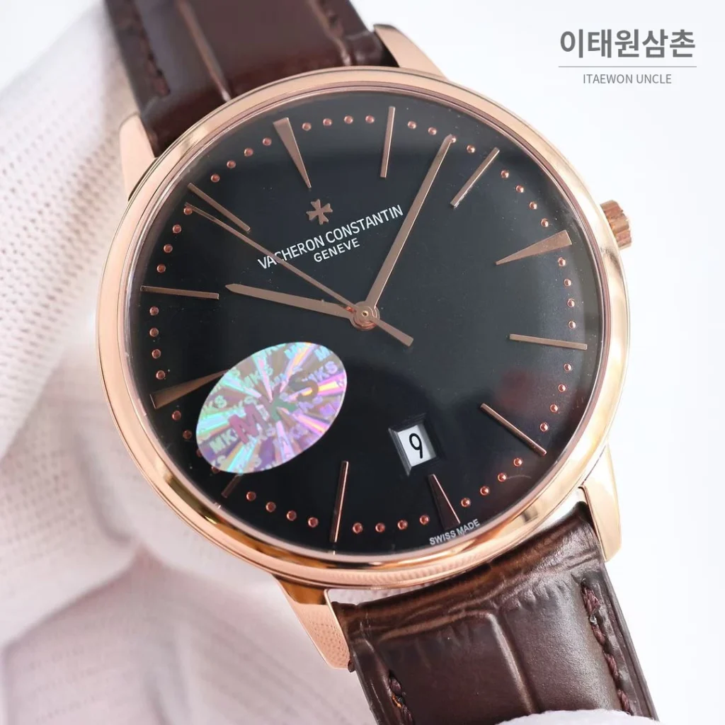 바쉐론콘스탄틴 패트리모니 셀프와인딩 데이트 오토매틱 40mm 85180 블랙 다이얼 브라운 가죽 스트랩 로즈골드 베젤
