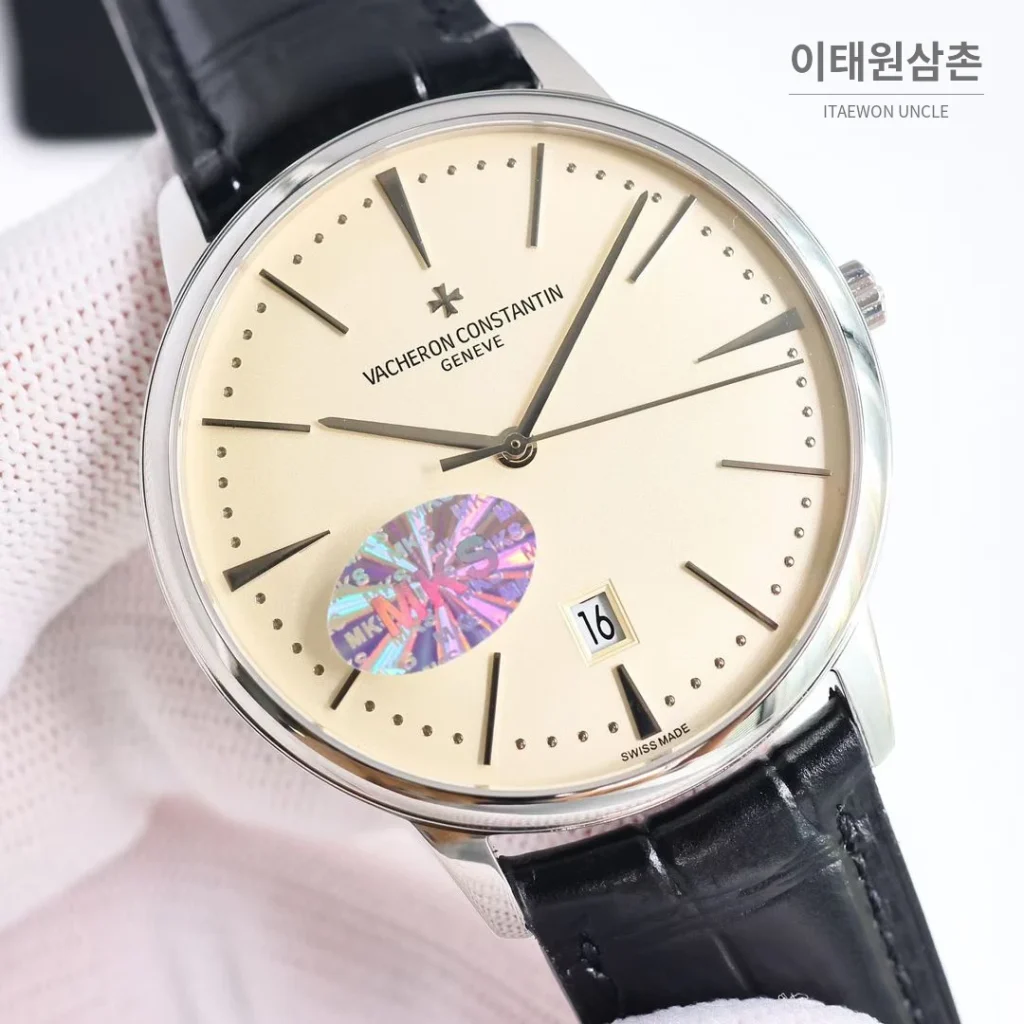 바쉐론콘스탄틴 패트리모니 셀프와인딩 데이트 오토매틱 40mm 85180 샴페인 다이얼 블랙 가죽 스트랩