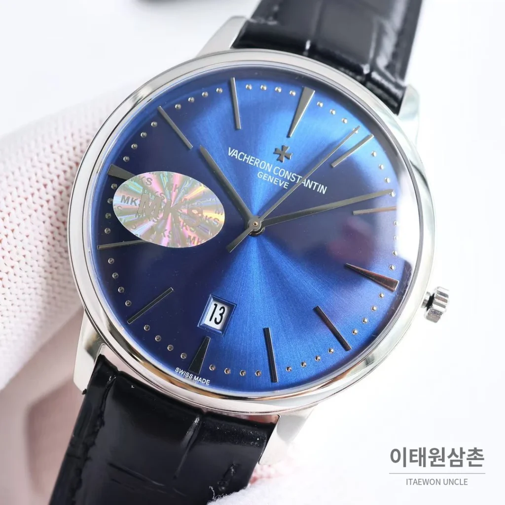 바쉐론콘스탄틴 패트리모니 셀프와인딩 데이트 오토매틱 40mm 85180 블루 다이얼 블랙 가죽 스트랩