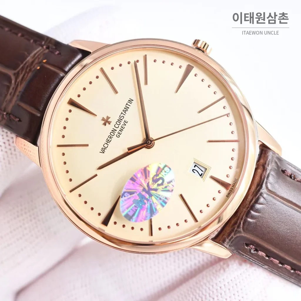 바쉐론콘스탄틴 패트리모니 셀프와인딩 데이트 오토매틱 40mm 85180 샴페인 다이얼 브라운 가죽 스트랩 로즈골드 베젤