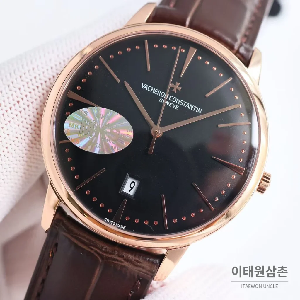 바쉐론콘스탄틴 패트리모니 셀프와인딩 데이트 오토매틱 40mm 85180 블랙 다이얼 브라운 가죽 스트랩 로즈골드 베젤