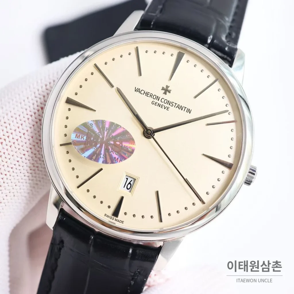 바쉐론콘스탄틴 패트리모니 셀프와인딩 데이트 오토매틱 40mm 85180 샴페인 다이얼 블랙 가죽 스트랩