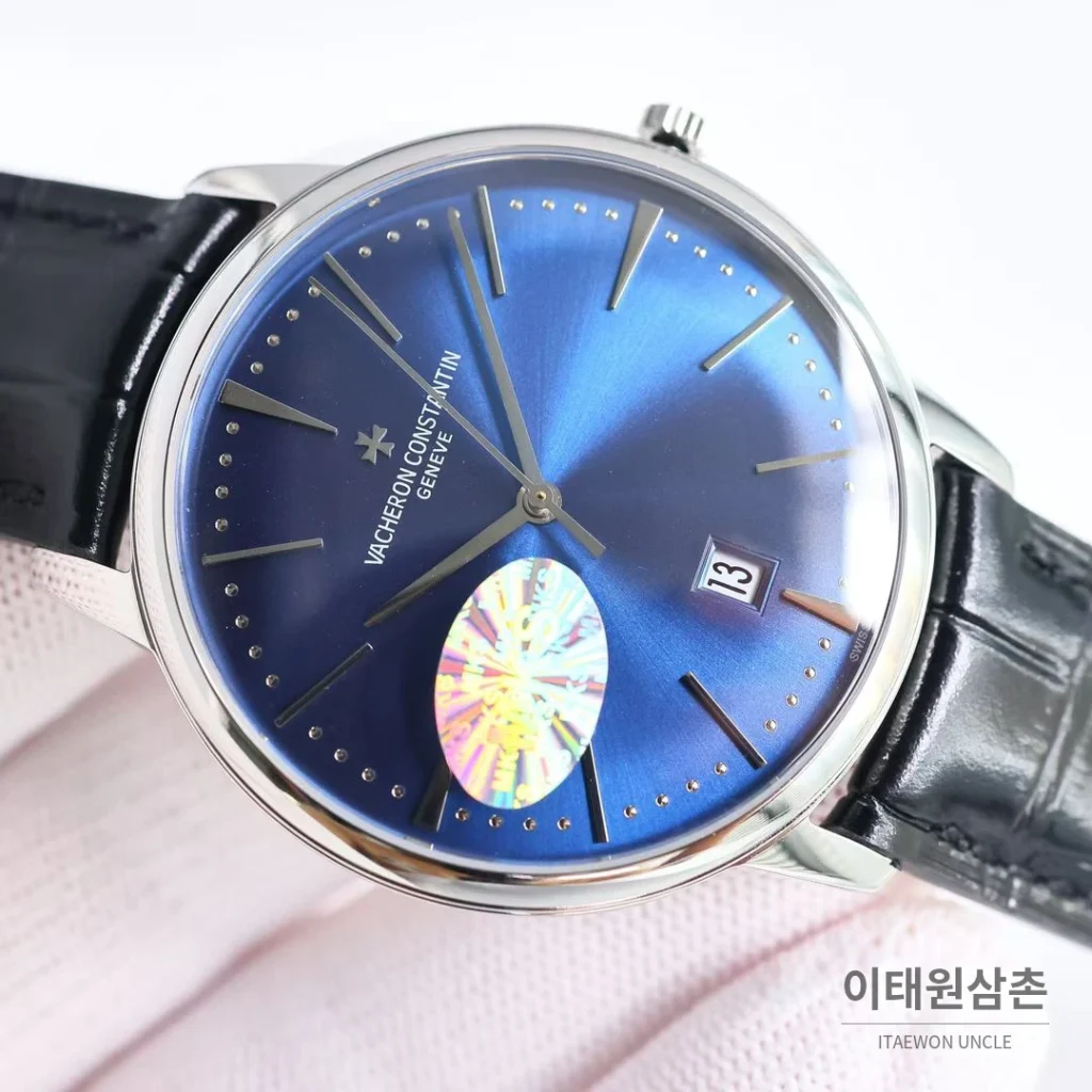 바쉐론콘스탄틴 패트리모니 셀프와인딩 데이트 오토매틱 40mm 85180 블루 다이얼 블랙 가죽 스트랩