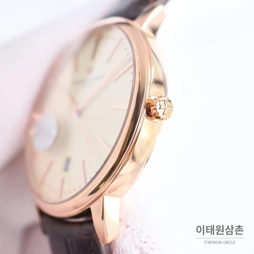 바쉐론콘스탄틴 패트리모니 셀프와인딩 데이트 오토매틱 40mm 85180 샴페인 다이얼 브라운 가죽 스트랩 로즈골드 베젤